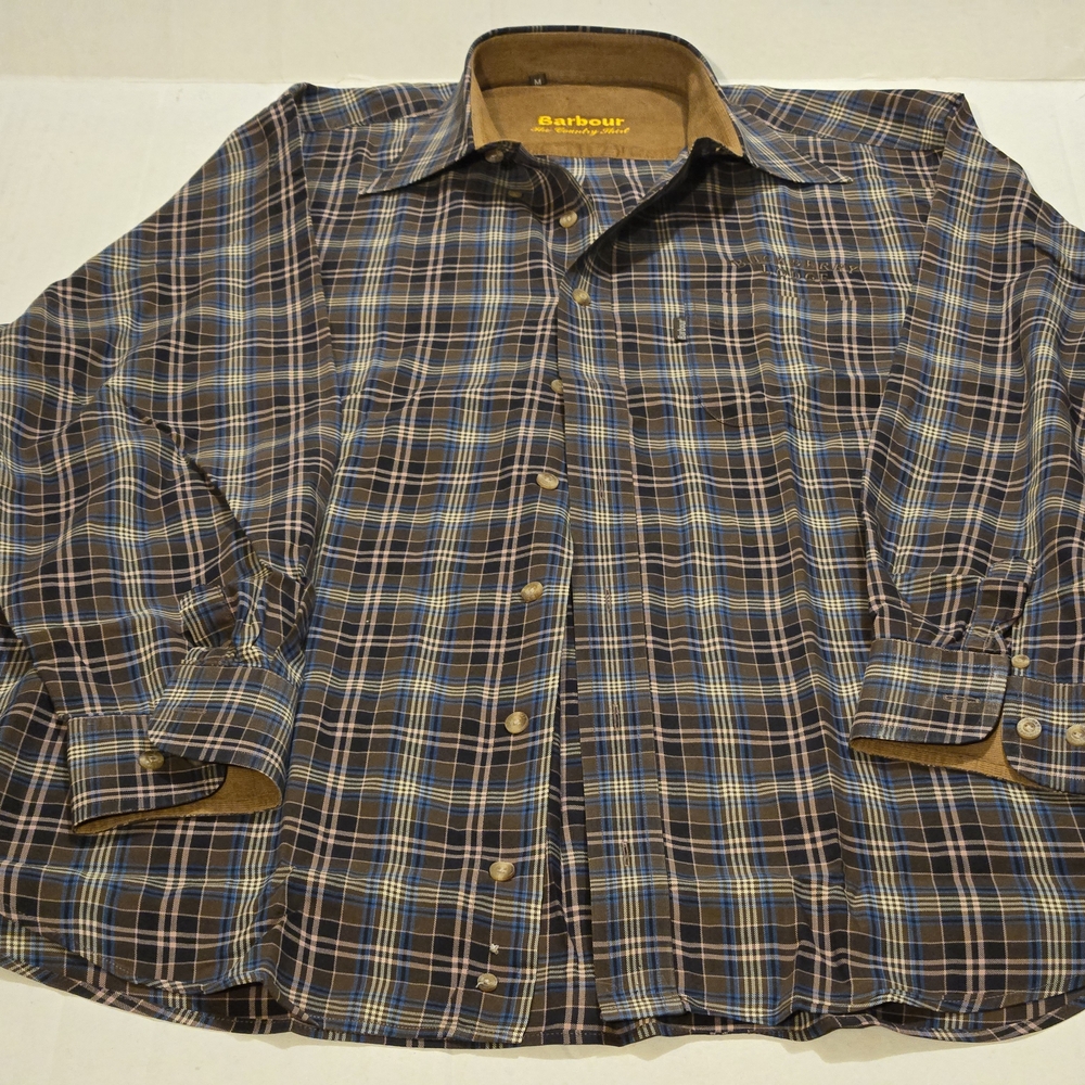 Barbour Brown and Blue Plaid Casual Button Down Shirt